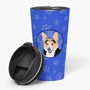 Pembroke Welsh Corgi Tricolor Red-Headed  Stainless Steel 16 oz  Tumbler, Blue